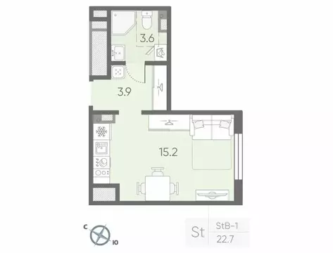 Квартира-студия: посёлок Шушары, территория Пулковское (22.7 м)