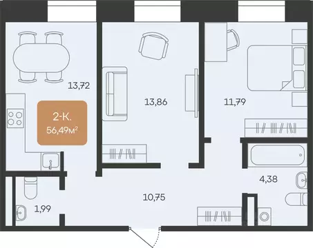 2-к кв. Ямало-Ненецкий АО, Новый Уренгой Созидателей мкр, 5/1 (57.3 м)