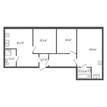 3-к кв. Санкт-Петербург ш. Революции, 33К1 (62.3 м)