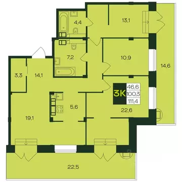 3-к кв. Чувашия, Чебоксары просп. Чебоксарский (111.4 м)