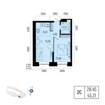 2-к кв. Башкортостан, Уфа Глумилино-1 мкр, Новатор жилой комплекс ...