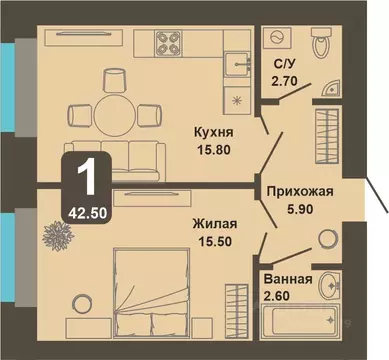 1-к кв. Чувашия, Чебоксары ул. И.П. Прокопьева (42.5 м)