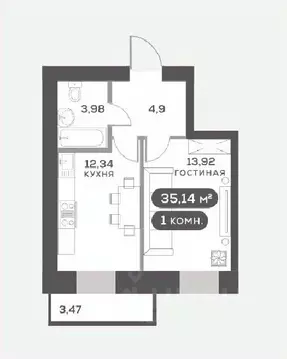 1-к кв. Красноярский край, Красноярск Академгородок мкр,  (35.14 м)