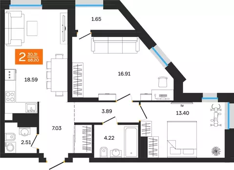 2-к кв. Башкортостан, Уфа ул. Султанова, 28 (68.2 м)
