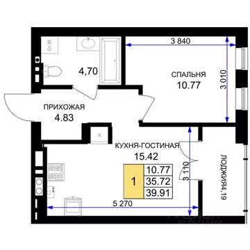 1-к кв. Калининградская область, Гурьевск Включи жилой комплекс (40.1 ...