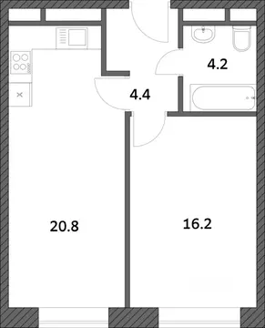 1-к кв. Москва Городские Истории жилой комплекс, к1 (45.59 м)