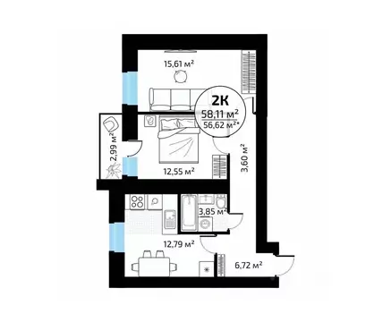2-к кв. Самарская область, Самара пос. Мехзавод, 1-й кв-л, 50 (58.11 ...