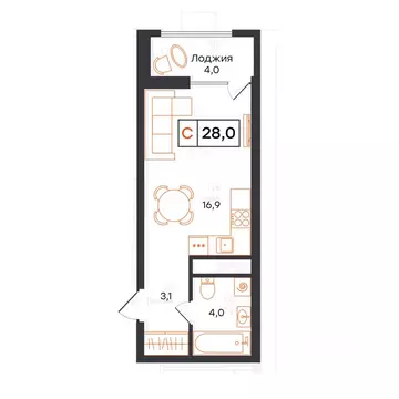 1-к кв. Тюменская область, Тюмень UNO жилой комплекс (28.0 м)