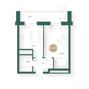1-к кв. Татарстан, Казань Родины мкр, Наследие жилой комплекс (41.0 м)