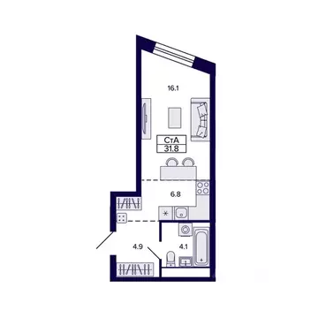 Студия Хабаровский край, Хабаровск ул. Карла Маркса, 96/1 (31.84 м)