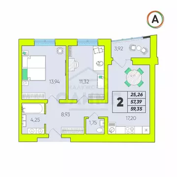 2-к кв. Калужская область, Калуга Новая ул., 47/3 (53.68 м)