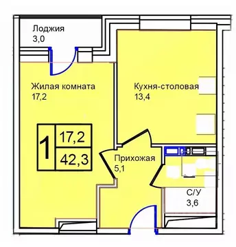 1-к кв. Москва, Москва, Троицк  (42.3 м)