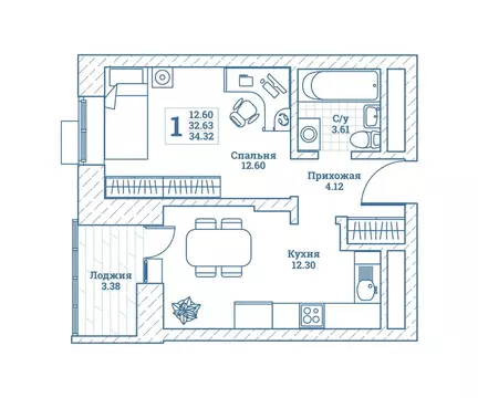 1-комнатная квартира: посёлок городского типа Монино, улица Генерала ...