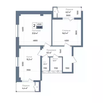 2-к кв. Ростовская область, Ростов-на-Дону просп. Стачки, 200с1 (74.6 ...