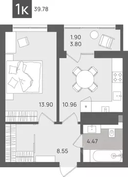 1-к кв. Калининградская область, Светлогорск Новая ул., 22к1 (39.78 м)