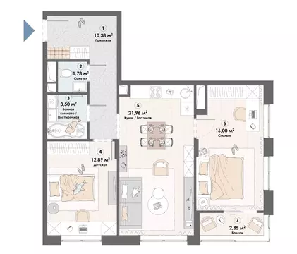 3-к кв. Московская область, Пушкино Надсоновский туп. (69.4 м)