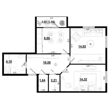 2-к кв. Калужская область, Калуга ул. Радостная, 4 (59.61 м)