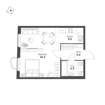 Студия Свердловская область, Екатеринбург Солнечный жилрайон,  (38.7 ...