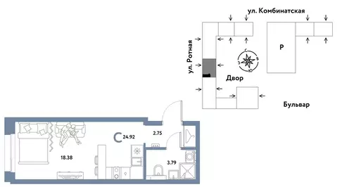 1-комнатная квартира: Екатеринбург, Ленинский район (24.92 м)