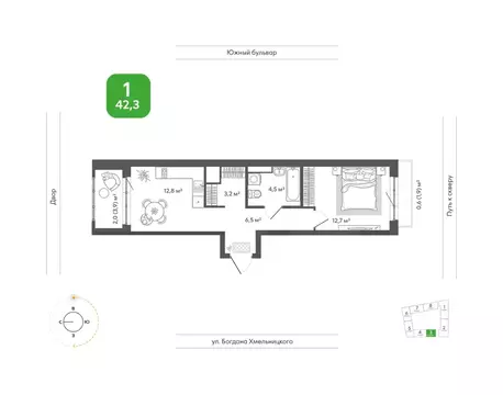 1-к кв. Новосибирская область, Новосибирск Природные кварталы Сибирия ...