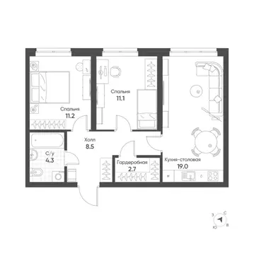 2-к кв. Свердловская область, Екатеринбург Солнечный жилрайон,  (56.8 ...