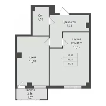 1-к кв. Саха (Якутия), Якутск Парк Победы жилой комплекс (47.18 м)