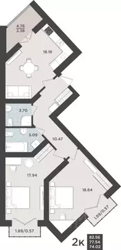 2-к кв. Калининградская область, Калининград Невский Парк жилой ...