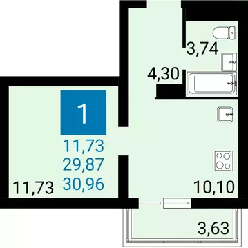 1-комнатная квартира: Анапа, улица Ленина, 235 (29.87 м)