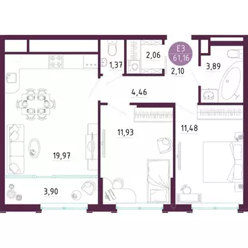 2-к кв. Тульская область, Тула ул. Купцов Гречихиных (61.16 м)