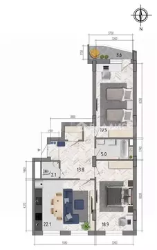 3-к кв. Воронежская область, Воронеж ул. Федора Тютчева, 93/4 (83.5 м)