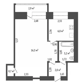 1-к кв. Башкортостан, Уфа Первомайская ул., 59 (28.2 м)
