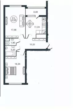 2-к кв. Тверская область, Тверь ул. Левитана, 72А (63.6 м)
