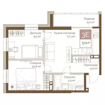 3-к кв. Приморский край, Владивосток Днепровский жилой комплекс (49.7 ...