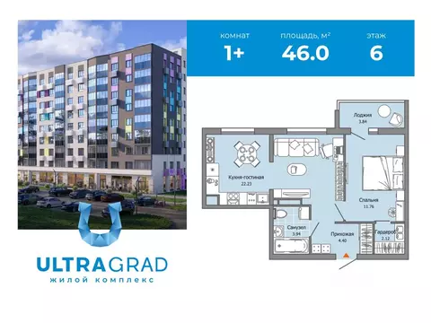 1-к кв. Ульяновская область, Ульяновск Юго-Западный мкр, Ультраград ...