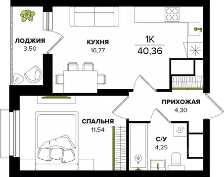 1-к кв. Тульская область, Тула ул. Академика Насоновой (40.36 м)
