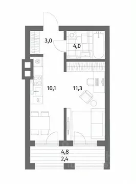 1-к кв. Калининградская область, Гурьевск ул. Имени Антона Пошкуса, ...