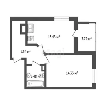 1-комнатная квартира: Патрушева, улица Александра Пушкина, 10 (37.3 м)