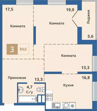 3-к кв. Курганская область, Курган ул. Куйбышева, 141 (84.6 м)