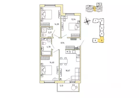 3-к кв. Ленинградская область, Гатчина Въезд мкр,  (77.93 м)