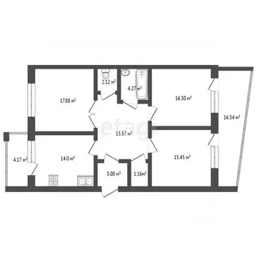 3-к кв. Омская область, Омск ул. Яковлева, 15 (88.3 м)