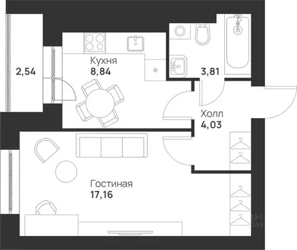 1-к кв. Тульская область, Тула Новая Тула мкр,  (36.38 м)