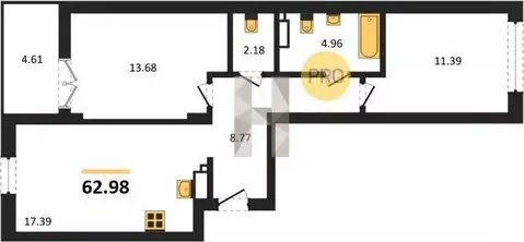 2-к кв. Калининградская область, Гурьевск Включи жилой комплекс (62.98 ...