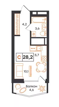 Квартира-студия: Екатеринбург, улица Патриса Лумумбы, 54 (28.2 м)