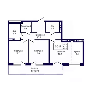 3-к кв. Новосибирская область, Новосибирск ул. Ляпидевского, 1 (65.7 ...