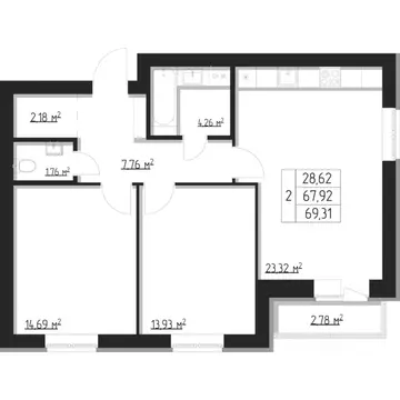 2-к кв. Мордовия, Саранск Республиканская ул., 47 (69.5 м)