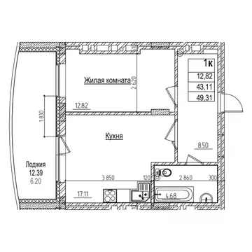 1-к кв. Новосибирская область, Новосибирск ул. Дуси Ковальчук, 242 ...