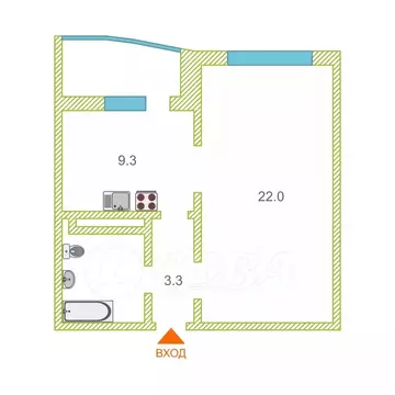 1-комнатная квартира: Патрушева, улица Александра Пушкина, 1 (40 м)