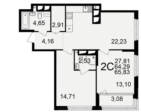 2-к кв. Рязанская область, Рязань ул. Ленинского Комсомола (64.29 м)
