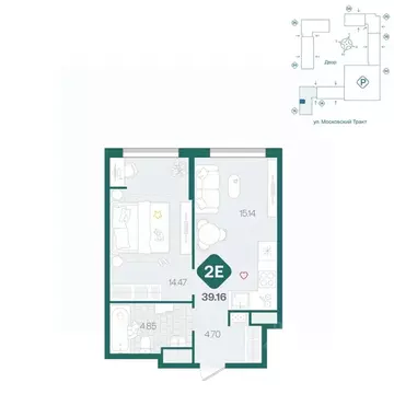 2-к кв. Тюменская область, Тюмень Сибирский жилой комплекс (39.16 м)