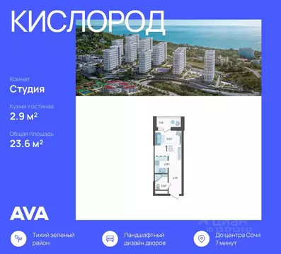 Студия Краснодарский край, Сочи Бытха мкр, ул. Ясногорская, 16/2к11 ...